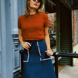 CLOAK & DAGGER MAUDE COTTON CORDUROY + CREAM RICKRACK SKIRT