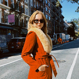 VINTAGE 70'S ORANGEY RED SUEDE AND SHEARLING COLLAR COAT