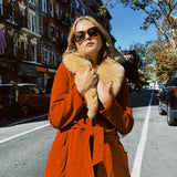 VINTAGE 70'S ORANGEY RED SUEDE AND SHEARLING COLLAR COAT
