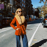 VINTAGE 70'S ORANGEY RED SUEDE AND SHEARLING COLLAR COAT