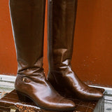 VINTAGE FERRAGAMO BROWN LEATHER BOOTS, 7