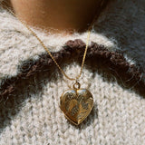 VINTAGE LEAF HEART LOCKET NECKLACE