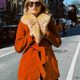 VINTAGE 70'S ORANGEY RED SUEDE AND SHEARLING COLLAR COAT