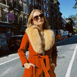 VINTAGE 70'S ORANGEY RED SUEDE AND SHEARLING COLLAR COAT