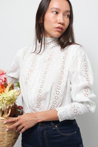 VINTAGE FLORAL CUTOUT EDWARDIAN TOP