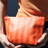 STRIPE ZIP POUCH, RED & ORANGE