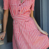 VINTAGE 1940'S RED + WHITE STRIPE DRESS