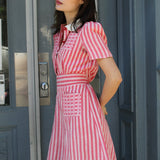 VINTAGE 1940'S RED + WHITE STRIPE DRESS