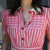 VINTAGE 1940'S RED + WHITE STRIPE DRESS