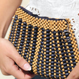 VINTAGE NAVY & TAN BEADED CLUTCH