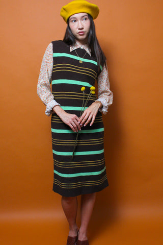 VINTAGE BROWN KNIT STRIPED DRESS