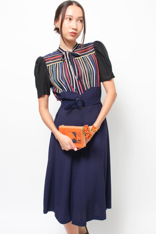 VINTAGE 1940'S NAVY CHIFFON DRESS