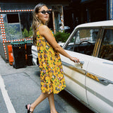 VINTAGE YELLOW FLORAL NECKTIE TENT DRESS