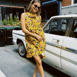 VINTAGE YELLOW FLORAL NECKTIE TENT DRESS