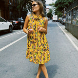 VINTAGE YELLOW FLORAL NECKTIE TENT DRESS