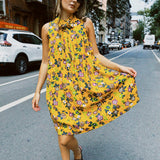 VINTAGE YELLOW FLORAL NECKTIE TENT DRESS