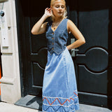 VINTAGE CHAMBRAY RICK RACK MIDI SKIRT