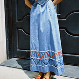 VINTAGE CHAMBRAY RICK RACK MIDI SKIRT