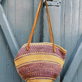 VINTAGE STRAW BUCKET BAG, PURPLE