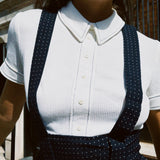 VINTAGE 70'S NAVY WHITE POLKA DOT DRESS