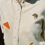 VINTAGE 50'S CREAM DAISY CASHMERE CARDIGAN