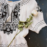 VINTAGE 50'S B&W HUNGARIAN PEASANT BLOUSE - Cloak and Dagger NYC