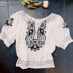 VINTAGE 50'S B&W HUNGARIAN PEASANT BLOUSE - Cloak and Dagger NYC