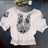 VINTAGE 50'S B&W HUNGARIAN PEASANT BLOUSE - Cloak and Dagger NYC