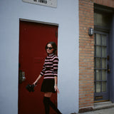VINTAGE BLACK & RED STRIPED MOCK NECK TOP