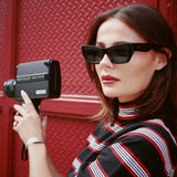 VINTAGE BLACK & RED STRIPED MOCK NECK TOP