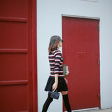 VINTAGE BLACK & RED STRIPED MOCK NECK TOP