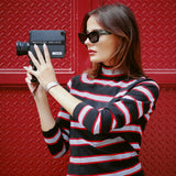 VINTAGE BLACK & RED STRIPED MOCK NECK TOP