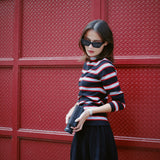 VINTAGE BLACK & RED STRIPED MOCK NECK TOP