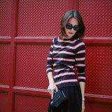 VINTAGE BLACK & RED STRIPED MOCK NECK TOP
