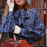 VINTAGE DOG PRINT SECRETARY BLOUSE