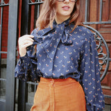 VINTAGE DOG PRINT SECRETARY BLOUSE