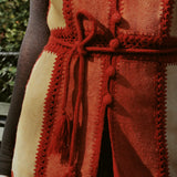 VINTAGE 70s PATCHWORK CROCHET LEATHER VEST