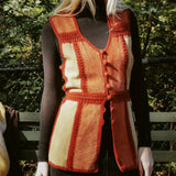 VINTAGE 70s PATCHWORK CROCHET LEATHER VEST