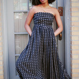 LULA DOT STRAPLESS MAXI DRESS