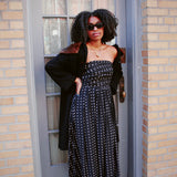 LULA DOT STRAPLESS MAXI DRESS