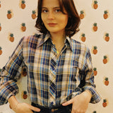 VINTAGE 70s BLUE PLAID BUTTON UP