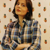 VINTAGE 70s BLUE PLAID BUTTON UP