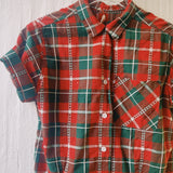 VINTAGE RED & GREEN SS PLAID BUTTON UP