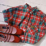 VINTAGE RED & GREEN SS PLAID BUTTON UP