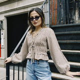 AURORA GINGHAM SMOCKED TOP