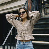 AURORA GINGHAM SMOCKED TOP