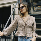AURORA GINGHAM SMOCKED TOP