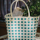 PICNIC BASKET LATTICE TOTE BAG, GREEN & CREAM
