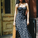 CHLOÉ FRONT TIE POLKA DOT MAXI DRESS