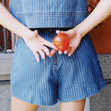 CLAIRE PINSTRIPED DENIM SKORT